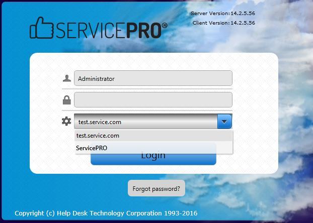 12 Changes in the ServicePRO Login function with respect to ADFS Authentication ServicePRO Login If Active Directory Federation Services (ADFS) authentication has been enabled for ServicePRO, the