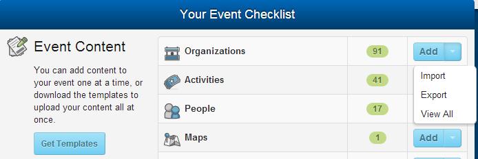 The next screen that displays is Your Event Checklist. Use the timeline at the top of the screen to quickly identify the section of your event that you re editing.