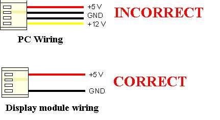Figure 5: Wiring for 5V Modules WARNING DO NOT under any circumstances plugin an unmodified floppy power cable into the display.