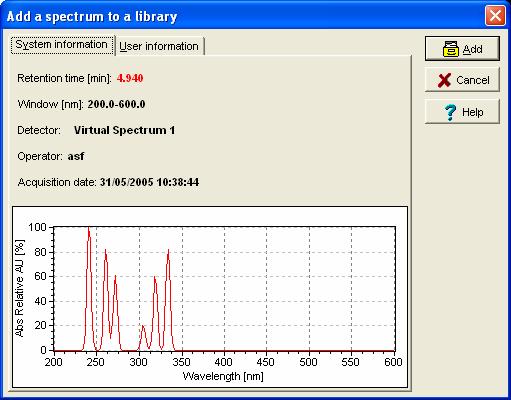 The following screen appears: The following is displayed on this page: The retention time from which the spectrum is