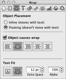 To change text-wrap options: m Select the object and do one of the following: Â In the Format Bar, choose an option from the Wrap pop-up menu.