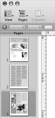 Adding and Reordering Pages In page layout documents, thumbnails of each page are displayed on the left side of the document window.