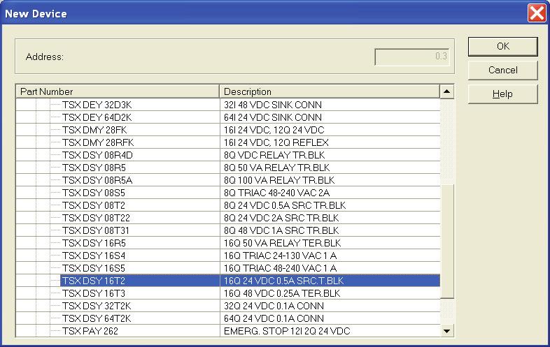 Figure 4 Configuring the I/O modules. Select the desired module and click OK. In this case the I/O modules TSX DEY16D2 AND TSX DSY16T2 are added to the configuration.