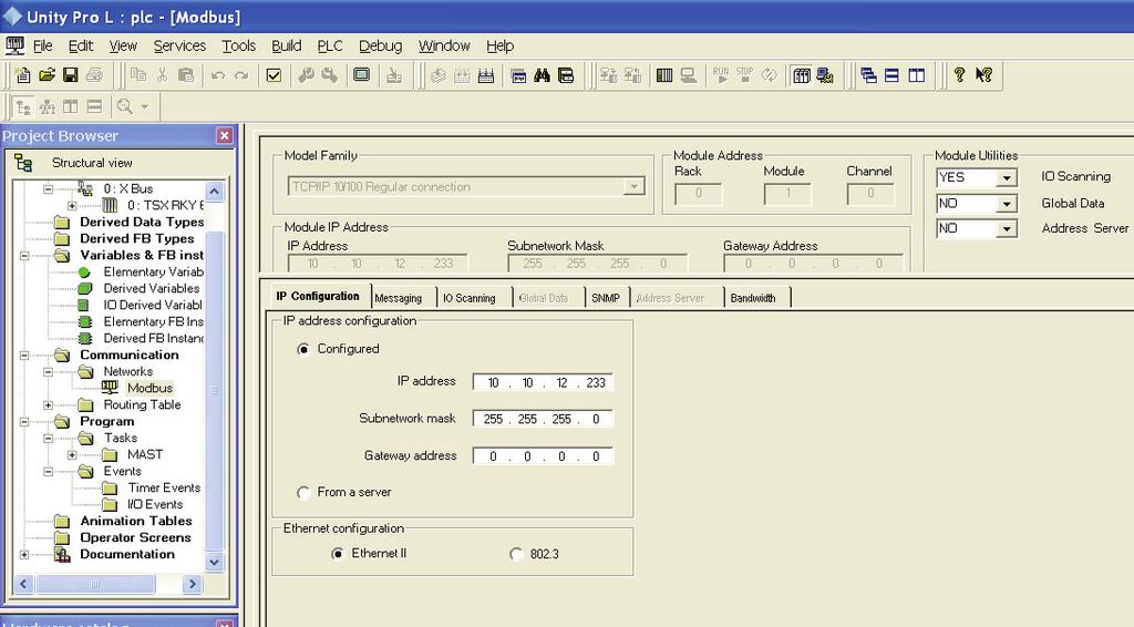 BOOTP Figure 8 The IP configuration. Enable the I/O scanning tab by selecting YES in the module utilities.