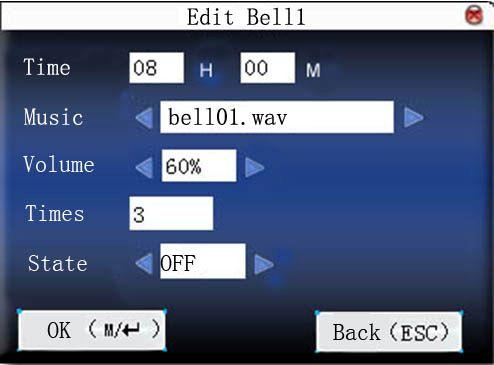 Scroll PageUp/PageDown key to view the bell setting in page by page. Press " " key to begin/end the selected bell. Press "OK" to set the bell that is your choice, and enter the edition bell.