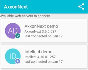 Add a new server as follows: 1. 2. Click the button. Set Server connection parameters: a. Enter the server name ( 1). b. Enter the URL server address in the format http://<ip address of Axxon Next server>:<port>/<prefix> ( 2).