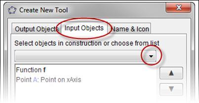 The function f should automatically appear in the Input Objects tab. Select the initial estimate A from the drop down list. Then click Next.