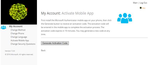 Activating mobile authenticator on another device To activate the mobile authenticator on another device, select Activate Mobile App under My Account. Select Generate Activation Code.