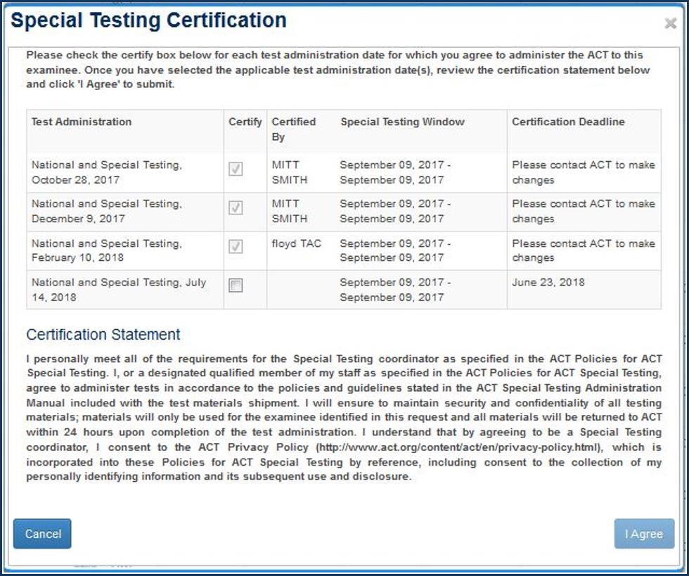 Certifying a Request for Accommodations Delivered through Special Testing Why: For examinees who register to test again with accommodations that must be provided through our Special Testing program,