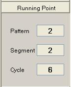 When the Running Point tab is clicked, the numbers of the current pattern, segment and cycle are displayed. d. In the profile view, the current segment is displayed in orange.