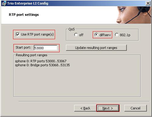 On the RPT port settings page, enter the following settings.