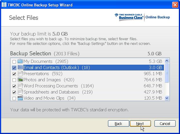 Chapter 2: Getting Started Scanning for Files Online Backup scans your hard drive for data files and groups them by common file types into backup sets.