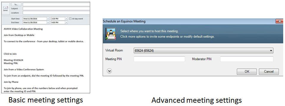 Scheduling a Videoconference Using the Avaya Equinox Add-in for Microsoft Outlook Figure 8: Equinox Meeting Settings 2.