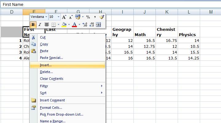 2. The Columns of a Spreadsheet Inserting a New Column To