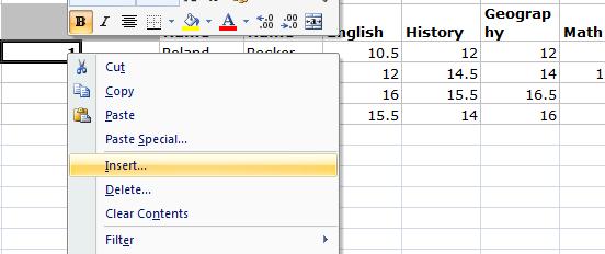 3. The Rows of a Spreadsheet Adding a New Row To add a new Row: