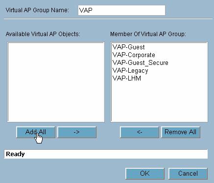 SonicWALL Early Field Trial Draft VAP Sample Configurations Deploying VAPs to a SonicPoint Grouping Multiple VAPs In the following section you will group and deploy your new VAPs, associating them