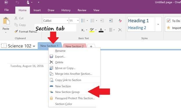 To Rename a Section Group: Usually OneNote automatically gives your
