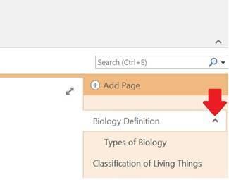 The subpage in the example above is the page titled Types of Biology.
