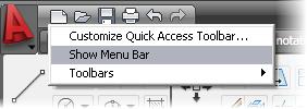 On the Status Bar, click Workspace Switching. 6. Right-click anywhere on the Quick Access Toolbar. 7. Click Toolbars menu > AutoCAD > Dimension. 4.