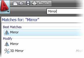 3. In the menu browser search tool, enter Mirror. A list of commands that contain Mirror in the name are displayed in the Menu Browser. 6.