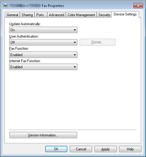 3 SETTING OPTIONS 3.SETTING OPTIONS Setting up the [Device Settings] tab On the [Device Settings] tab, you can change a setting for Fax driver update or display the software version of the driver.