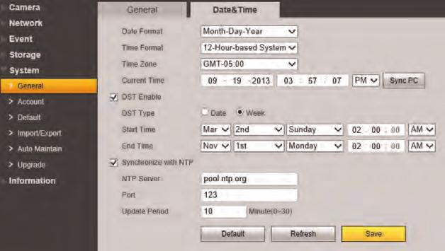2 Date & Time The Date & Time tab allows you to set up date and time settings for the network camera. To configure date & time settings: 1.