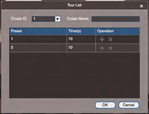 8 Using FLIR Cloud Client for PC or Mac 5. Use the chart to select which presets you would like to include in the tour and the order of presets. Preset: Select the preset number.