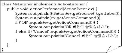 ActionEvent and ActionListener Major methods of ActionListener void actionperformed(actionevent ev) Example of event occurrence Click a button Click a menu Press enter key