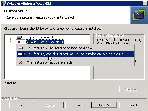 When selecting components for installation, be sure to install the vcloud Director PowerCLI