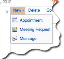 Once in the Calendar, the ribbon at the top of the browser window will display options to change the view of the Calendar, as well as create new meetings and appointments.