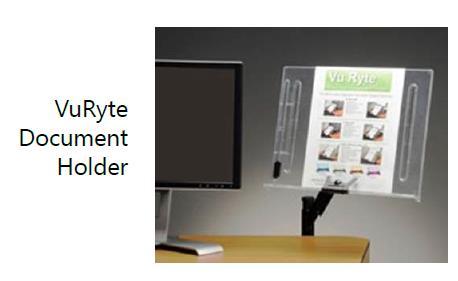 Positions documents between monitor and keyboard to help reduce eye, neck and shoulder movement. Supports books, catalogs, and just about any size document.