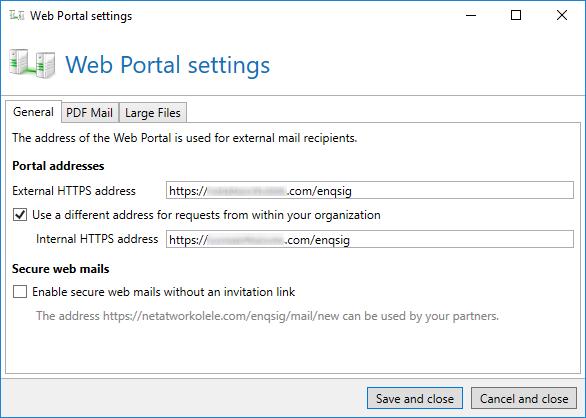 You can activate the section Secure web mails to enable the usage of the Web Portal without invitation link by the displayed address.