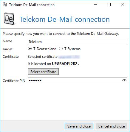 Picture 163: Configure the connection to the Telekom De-Mail provider In addition to the name of the profile, you select here whether you wish to establish the connection via TDeutschland or