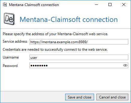 Picture 164: Connect to the Mentana-Claimsoft web service Enter the address via which the web service can be accessed in Service address.