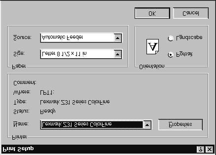 3 In the Print Setup dialog box, click the Properties, Options, or Setup button (depending on the application).