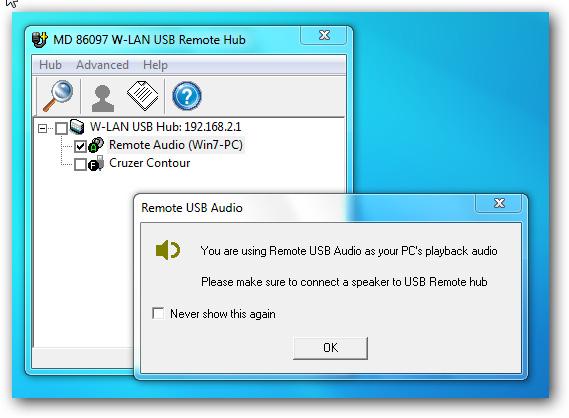 Using the Remote USB Audio The Hub can be used as a remote USB audio device as well.