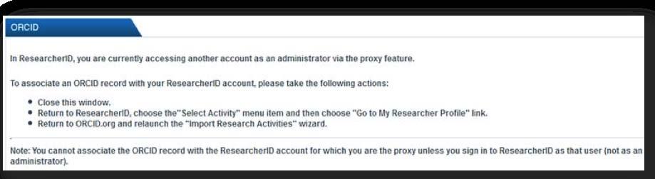 If you are a ResearcherID administrator accessing a proxy account - this