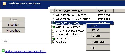d. Click to save the new web service extension, closing the dialog. 5 Set IIS to serve ASP pages.