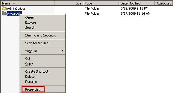 Configure Folder Permissions in Windows (6.0) 1 Open the website Properties dialog to the Security tab. a. In Windows explorer, browse to the folder that is the root of your website.