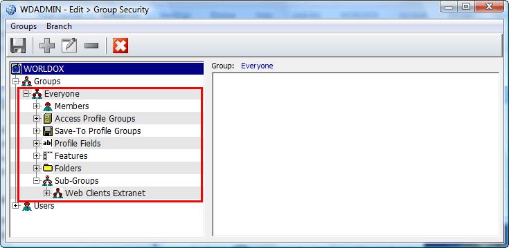 That opens the WDAMIN - Edit > Group Security dialog: Figure 19: WDADMIN - Edit > Group Security dialog b.