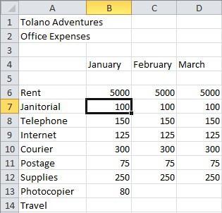Notice that when an entire row is selected, Excel will remove the entire row without waiting for further commands. You can do the same thing for an entire column. 12 Select any cell in column B.