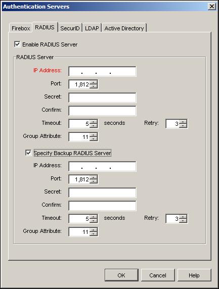 Configuring RADIUS Server Authentication To enable RADIUS Server Authentication: 1 From Policy Manager, select Setup > Authentication Servers. Click the RADIUS Server tab.