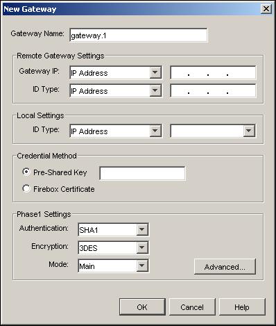 2 To add a gateway, click Add. The New Gateway dialog box appears. 3 Type the gateway name in the Gateway Name text box. This name identifies the gateway only in the Policy Manager.