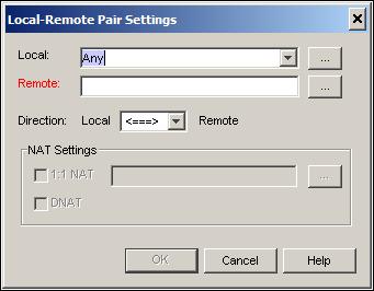 Making a Manual Tunnel 16 Below Addresses, click Add to add a pair of addresses that use the tunnel. The Local-Remote Pair Settings dialog box appears.
