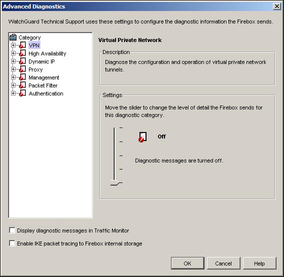 Using Global Settings 2 Click Advanced Diagnostics. The Advanced Diagnostics dialog box appears. 3 Select a category from the left side of the screen.