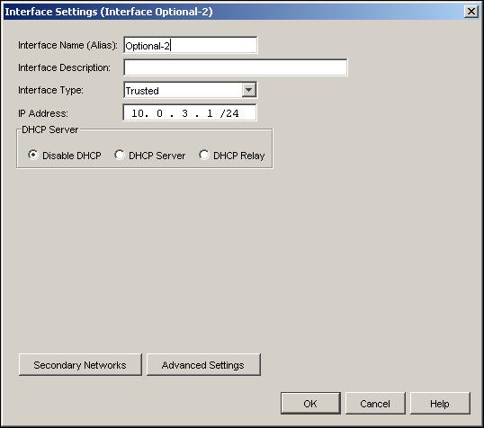 Adding WINS and DNS Server Addresses 2 Select the interface for the secondary network and click Configure. The Interface Settings dialog box appears. 3 Click Secondary Networks.