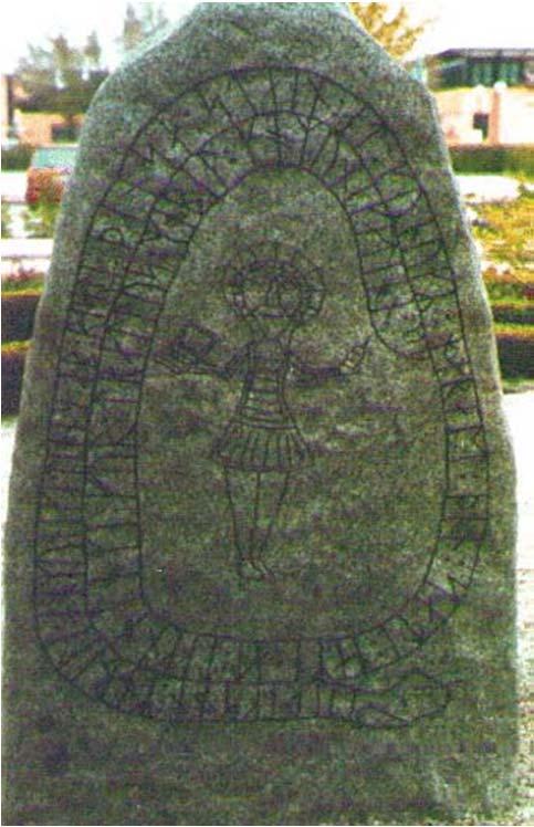 Inscription: "Harald king executes these sepulchral monuments after Gorm, his father and Thyra, his mother.