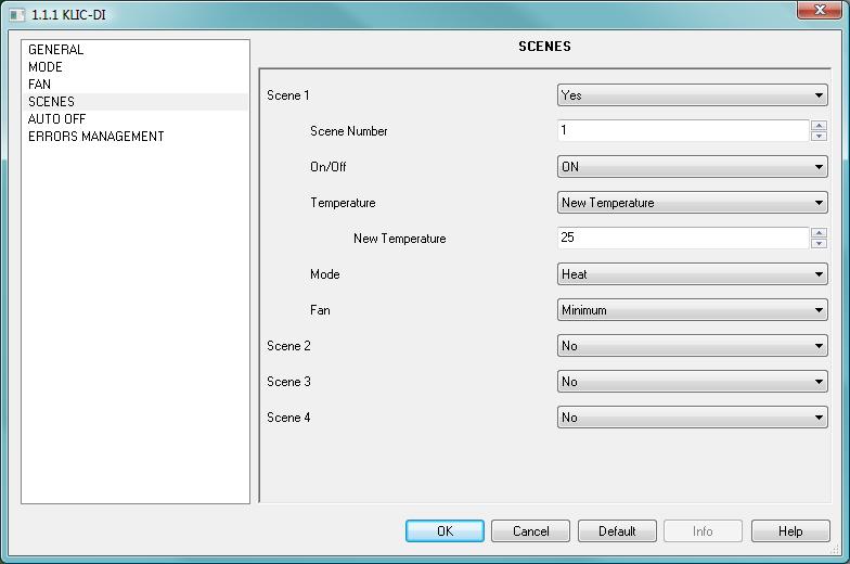 Figure 4.7 Scenes Once the Scenes are enabled in General, the option Scenes appears in the Menu. For each of the 4 scenes, the variables that can be configured are: Scene1-4: Figure 4.