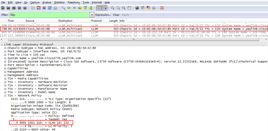 ID). The following figure shows the LLDP packet received by the