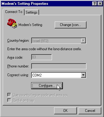 In the Connect To window, select in the Connect using drop-down box, the COM